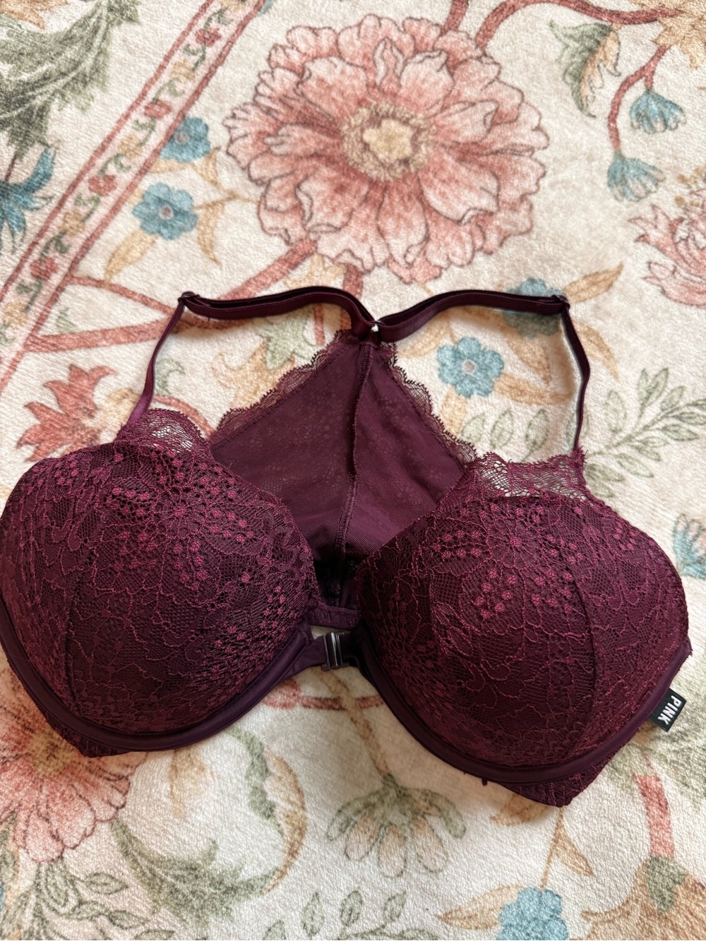 PINK Victoria's Secret Lace Racerback Bra — Wine